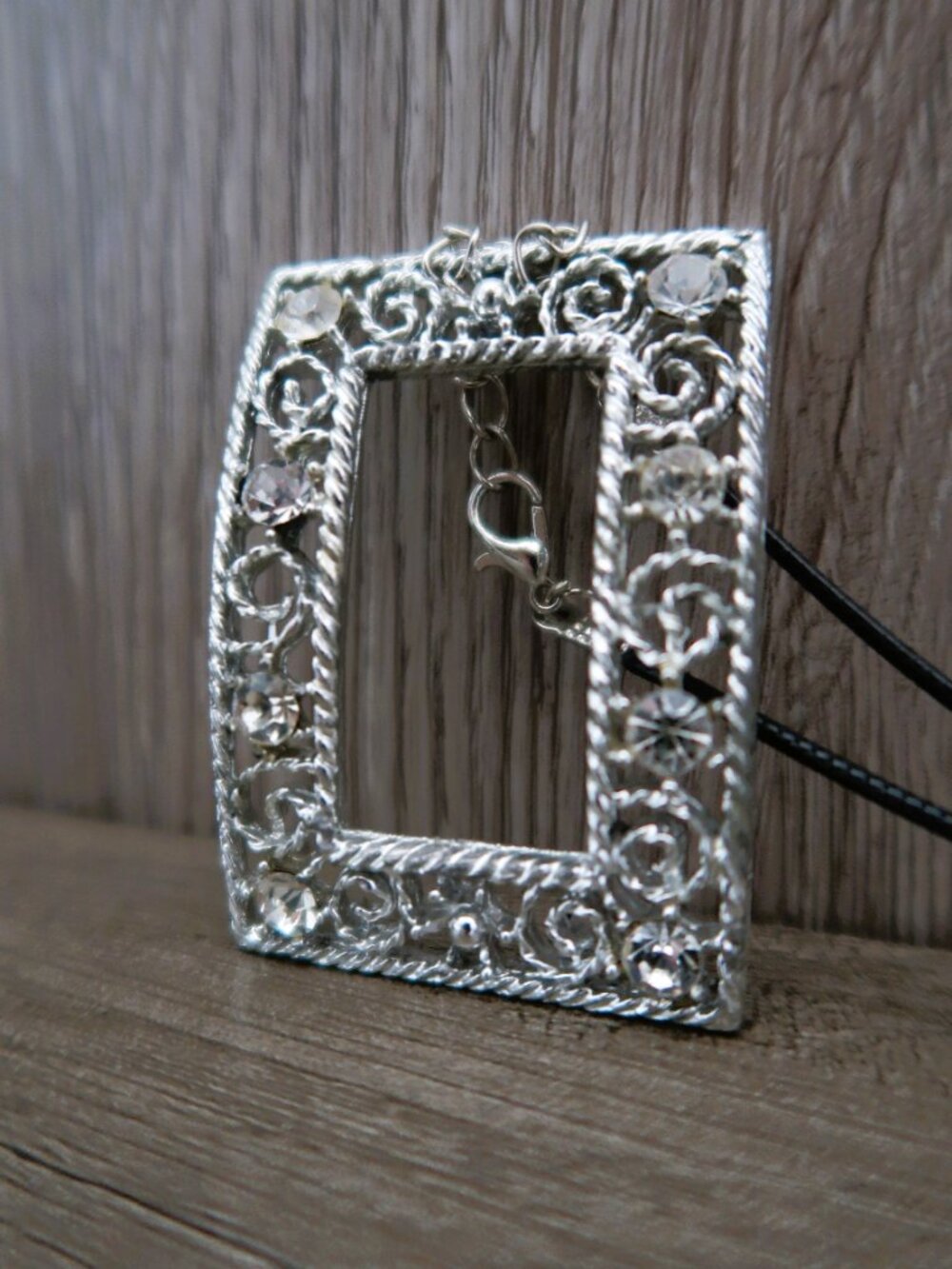 Filigree Rectangle Pendant Frame Extra Chunky Silver Tone Jewelry DIY Supply